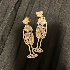 Elegant Gold and Pink Champagne Glass Earrings